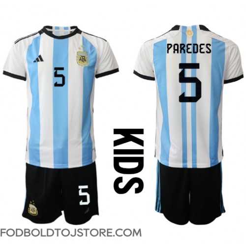 Argentina Leandro Paredes #5 Hjemmebanesæt Børn VM 2022 Kortærmet (+ Korte bukser)